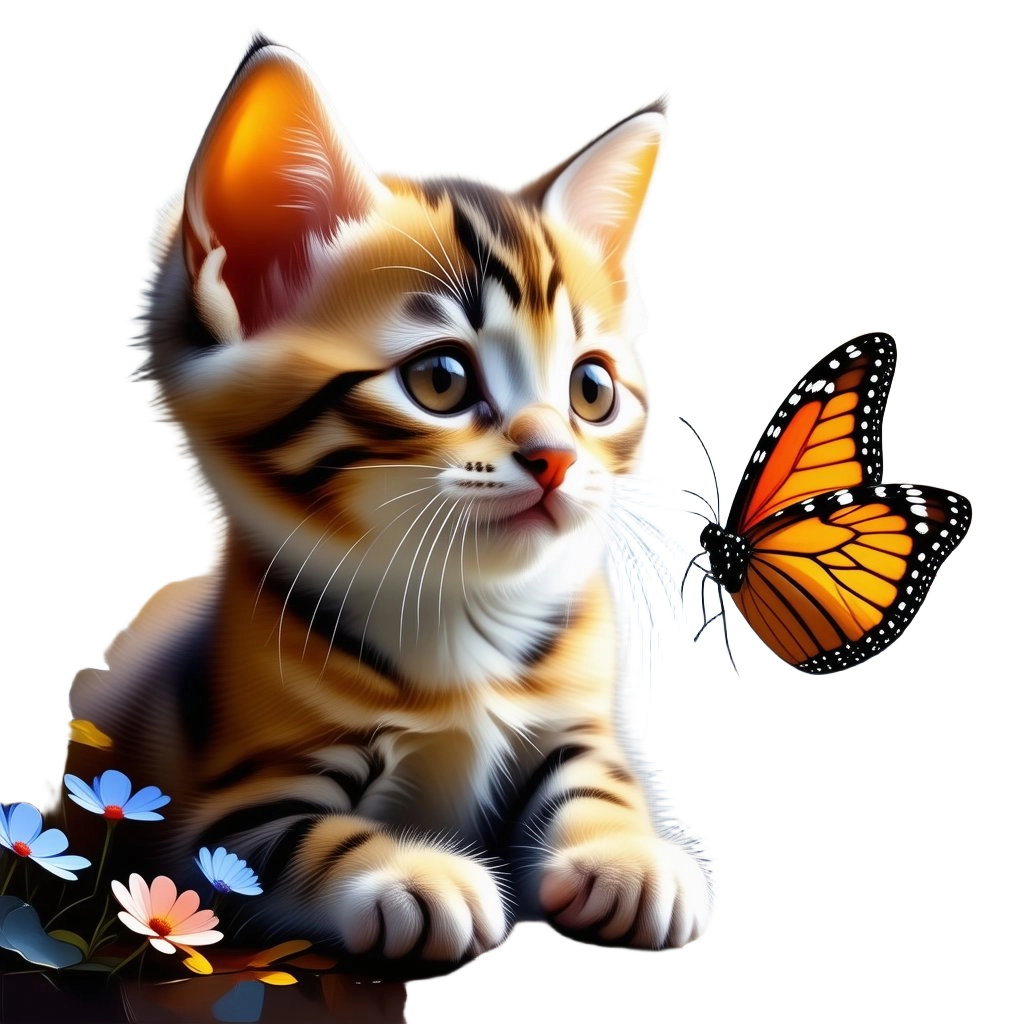 Curious Kitten with Butterfly